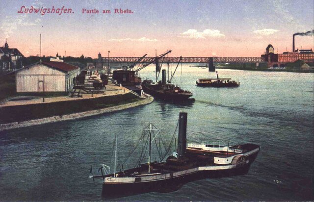 Postkarte Partie am Rhein.